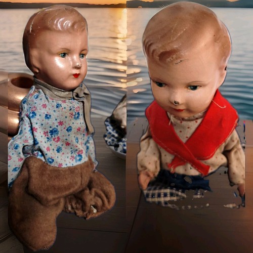 Vintage stoff puppen sitzend - vintage, stoff-puppen